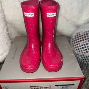 Girls HUNTER Pink Glitter Rain Boots sz 12